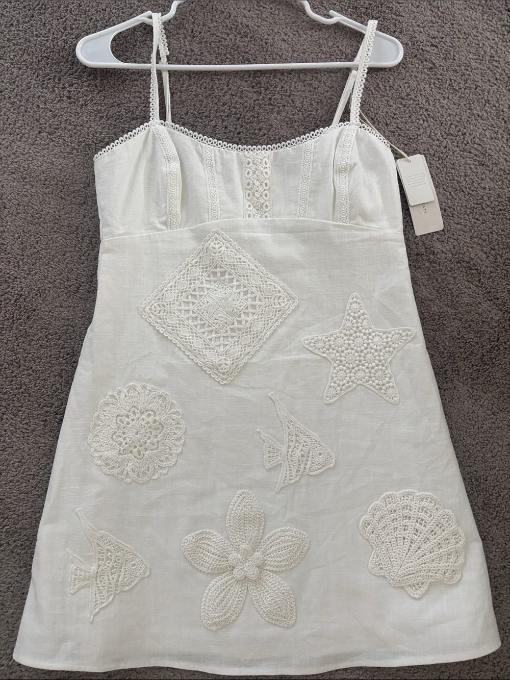 Altar'd State White Crochet Appliqué Mini Sundress